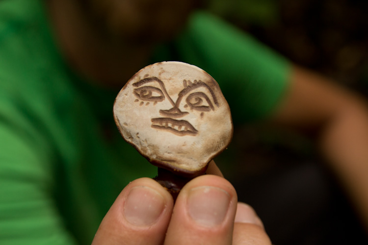 Ecuador: Mishualli - Jatun Sacha: painting on a mushroom