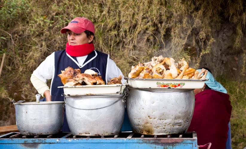 Ecuador: Otavalo - Saturday Animal market: ... and ready for lunch